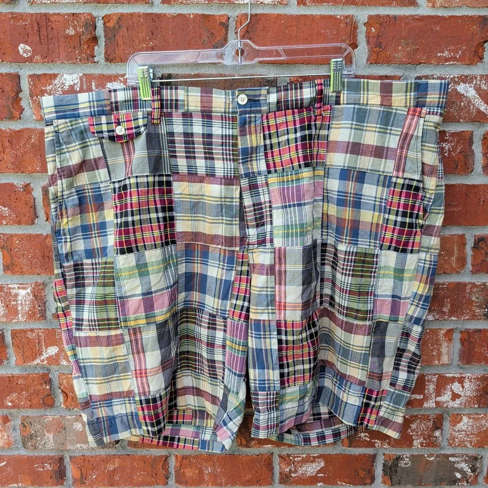Polo Ralph Lauren Patchwork Shorts Mens 48 Multi-Color Plaid Classic Fit Cotton